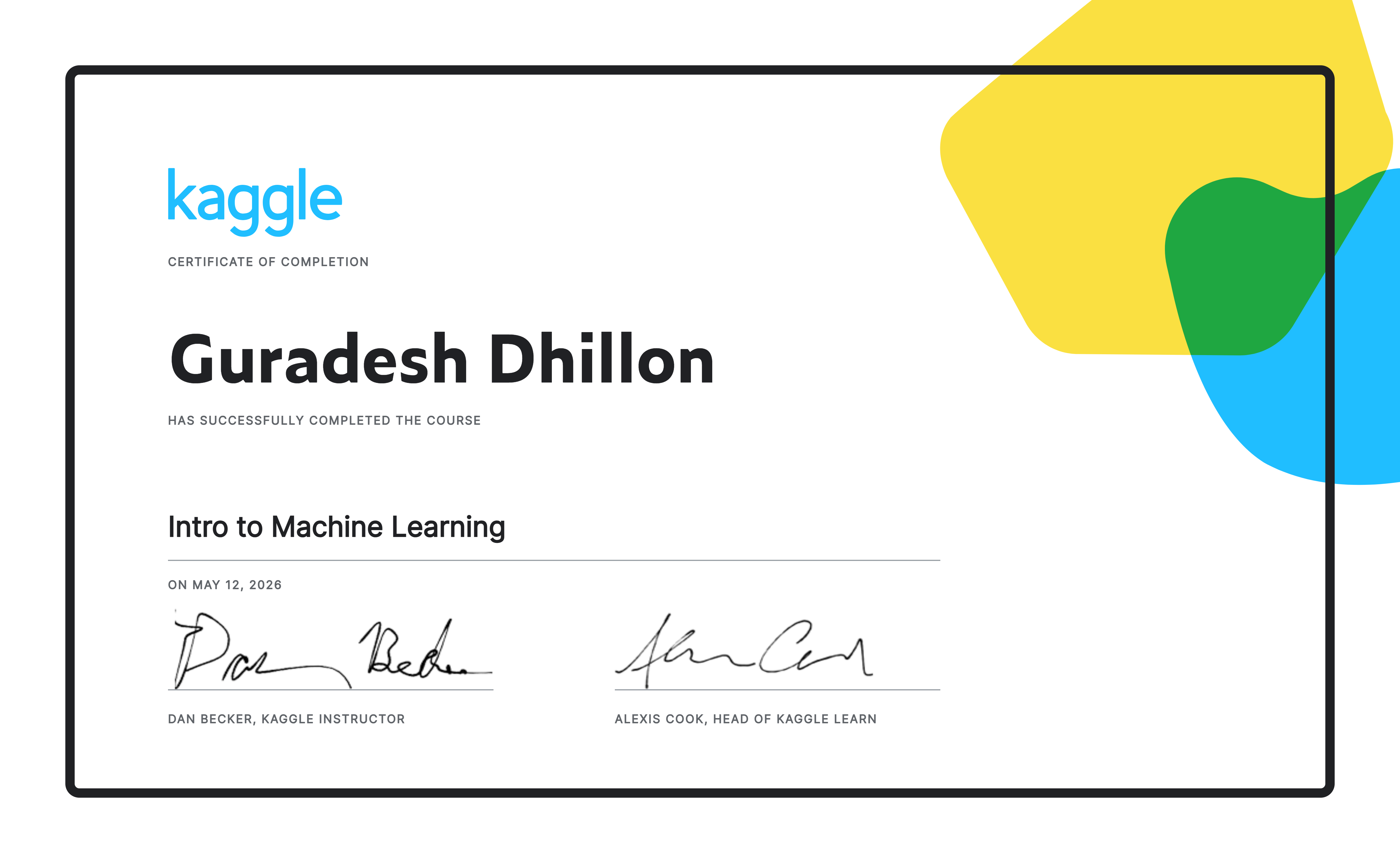 Kaggle Intro to Machine Learning Certificate
